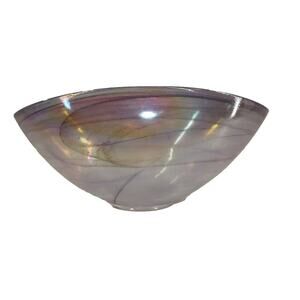 ARTISTIC ACCENTS Glass Bowl Pink Purple Black Swirls Pearlescent Iridescent